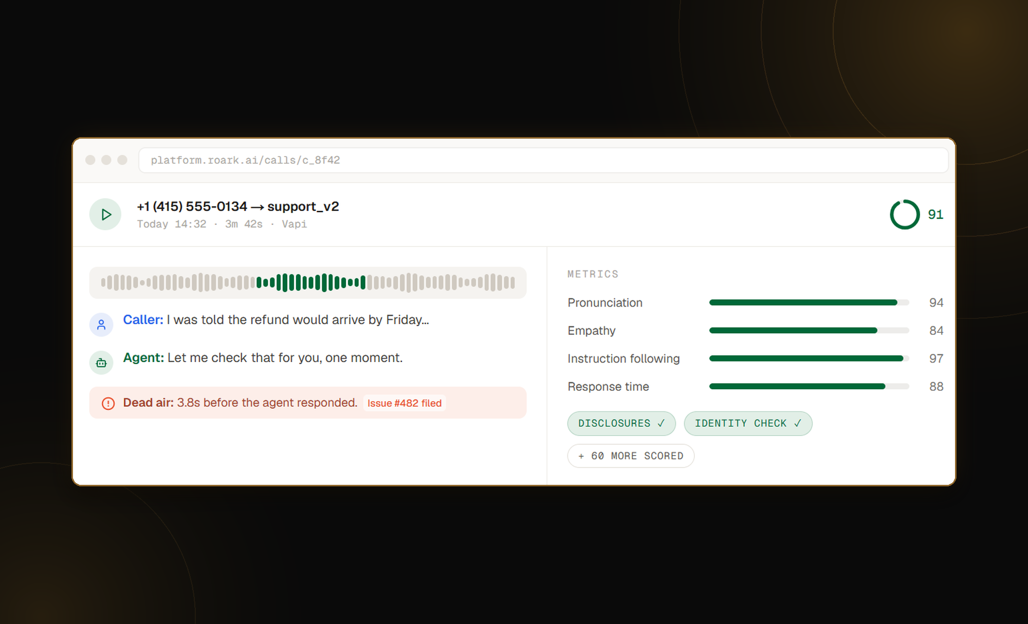AI Voice Agent Testing in Roark